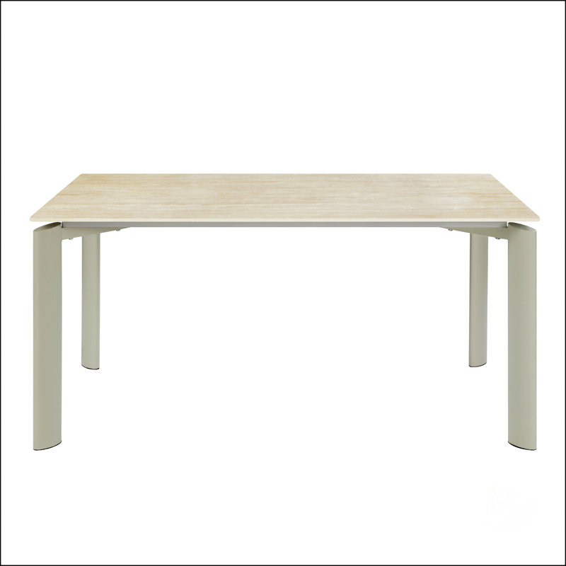 Table de salle à manger avec plateau en céramique et finition gris clair