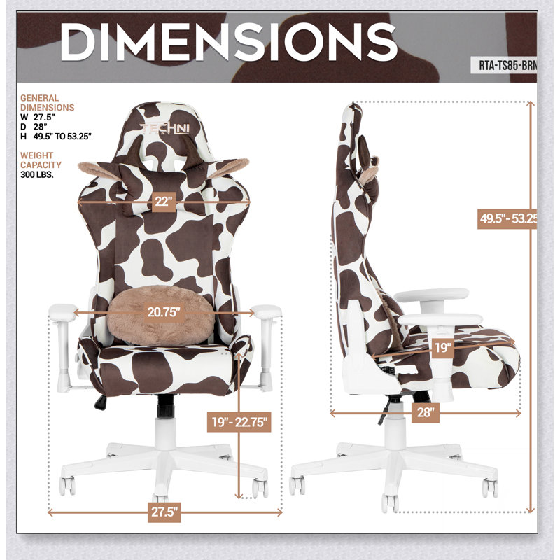 TS85 COW Print LUXX Series Gaming Chair, Brown