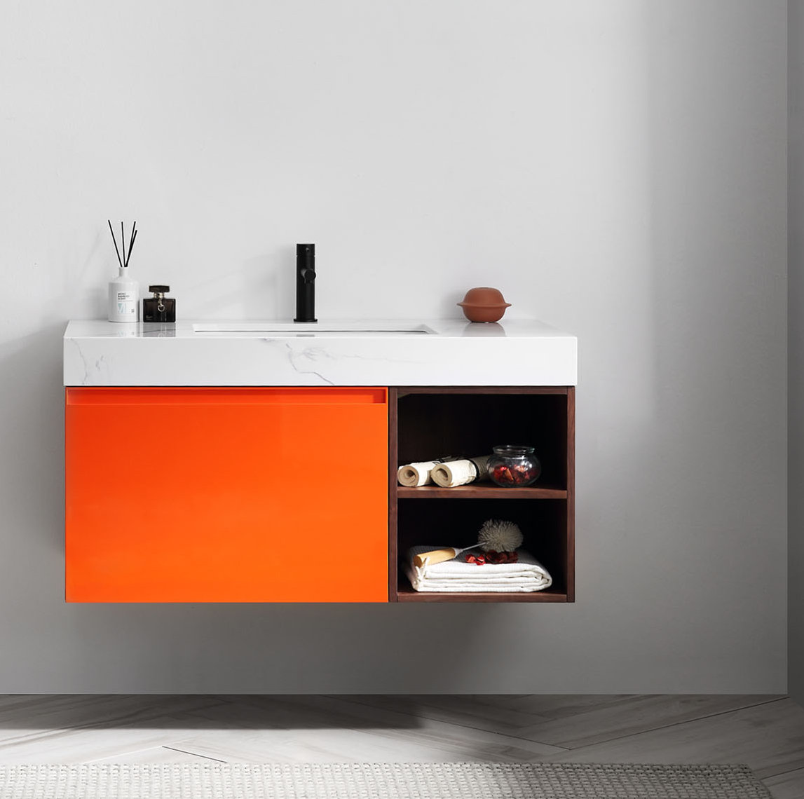 Noam 42'' Single Bathroom Vanity, Red Amber