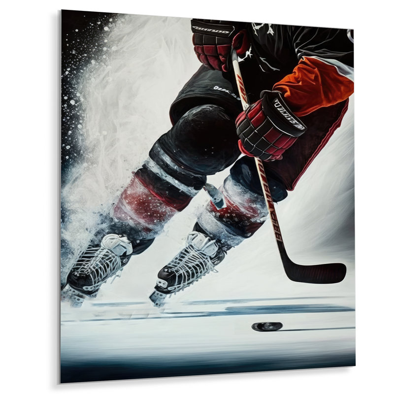 Hockey sur glace pendant le match IV - Décoration murale moderne en métal, H 20 po x l 12 po x P 1 po