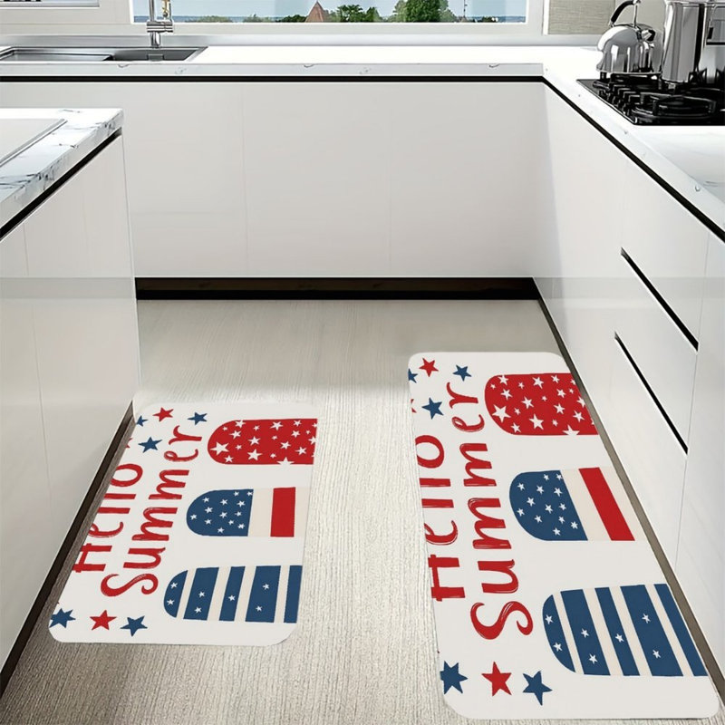 Ensemble de 2 tapis de cuisine rouge, blanc et bleu pour décor patriotique