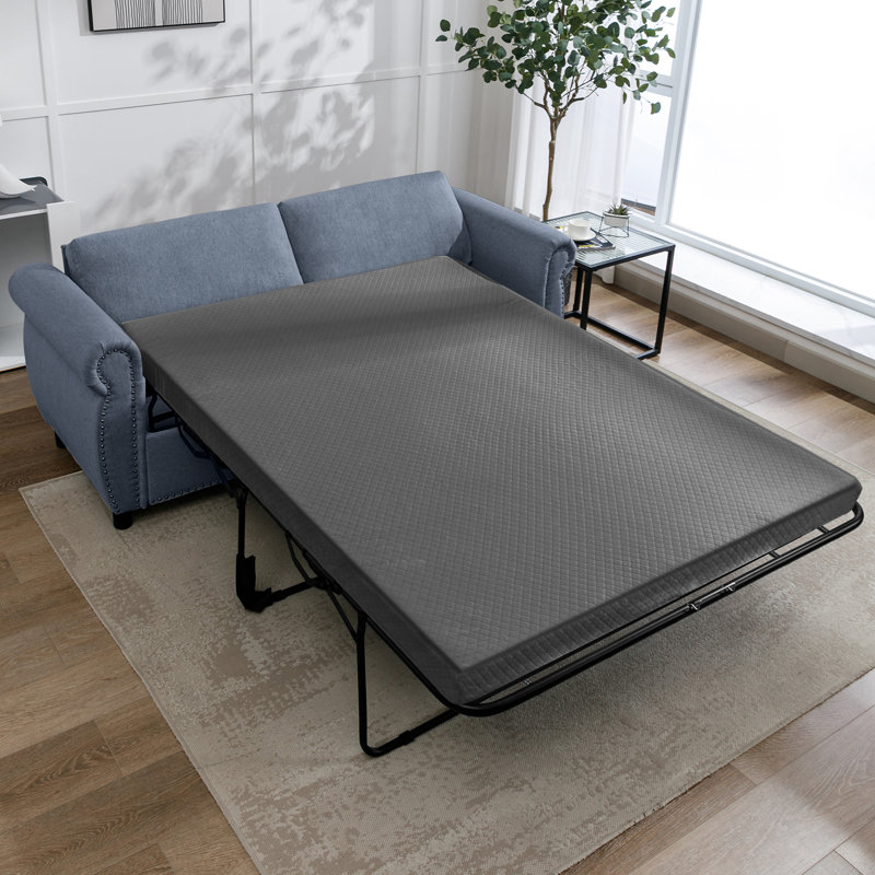 Canapé-lit rembourré Mishka, Velours gris, H 30,31 po x l 77,95 po x P 28,74 po
