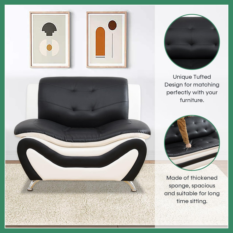 Chaise standard sans accoudoirs de 42 po, Similicuir noir / blanc