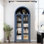 Bibliothèque de 63 po de hauteur avec 2 grandes portes en verre, armoire de rangement à 5 niveaux avec tablette ajustable Farmhouse, pour le salon, la salle à manger, la cuisine, bleu
