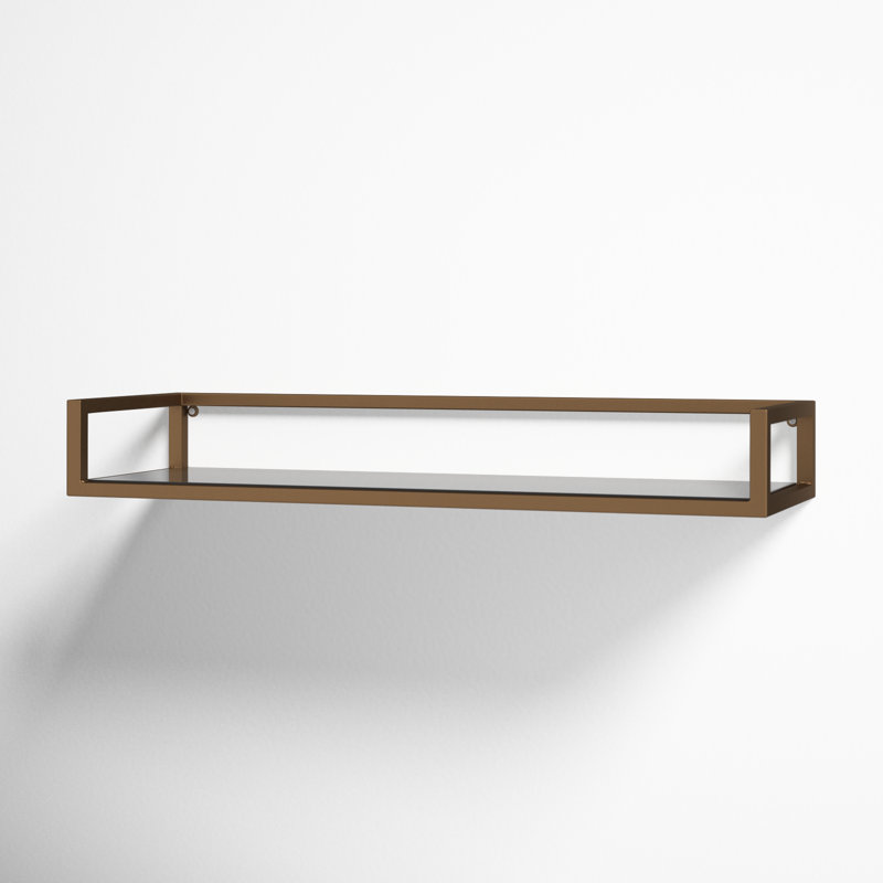 Chainbridge Rectangular Metal and Glass Accent Shelf, Gold/Black