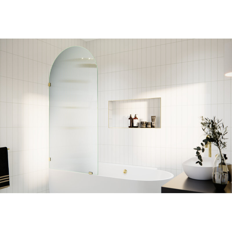 Maven 34 in. x 66.75 in. Frameless Arched Fluted Single Fixed Bath Panel, Polished Brass