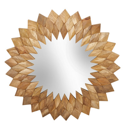 44" Mounted Wooden Wall Mirror, Contemporary Rustic Brown Decorative Hanging Mirror - 44" x 2" x 44