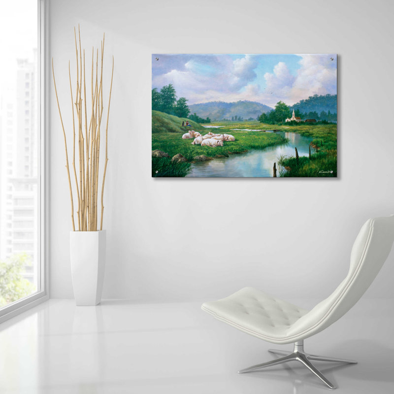 «The Shepperd Rest» par Eduardo Camoes, art mural en verre acrylique, H 24 po x l 36 po x P 0,2 po
