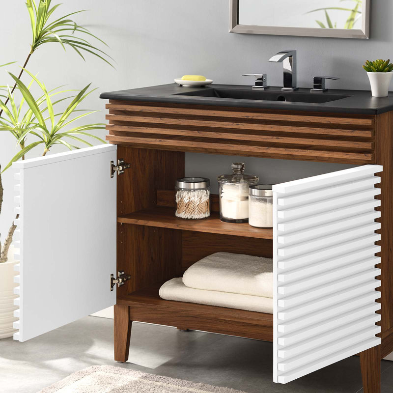 Modway Render 36" Bathroom Vanity, White/Walnut