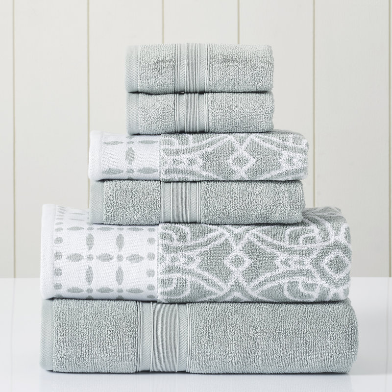 Modern Threads Monroe 6-Piece Reversible Yarn Dyed Jacquard & Solid Towel Set – 100% Cotton, Quick Dry & Absorbent Bath, Hand & Washcloths