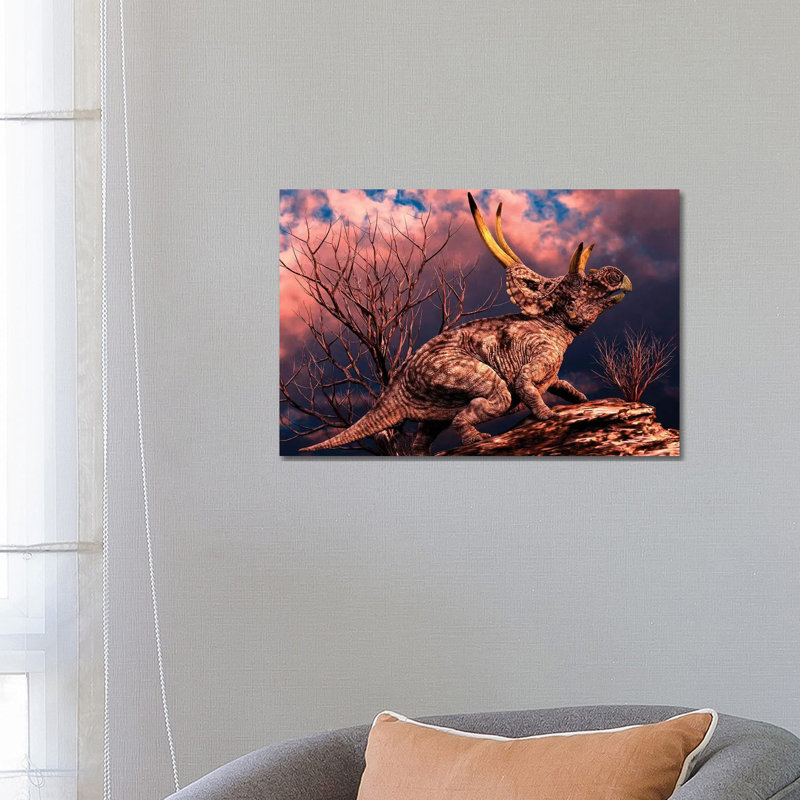 Diabloceratops Was A Ceratopsian Dinosaur From The Cretaceous Period by Philip Brownlow - Wrapped Canvas Print
