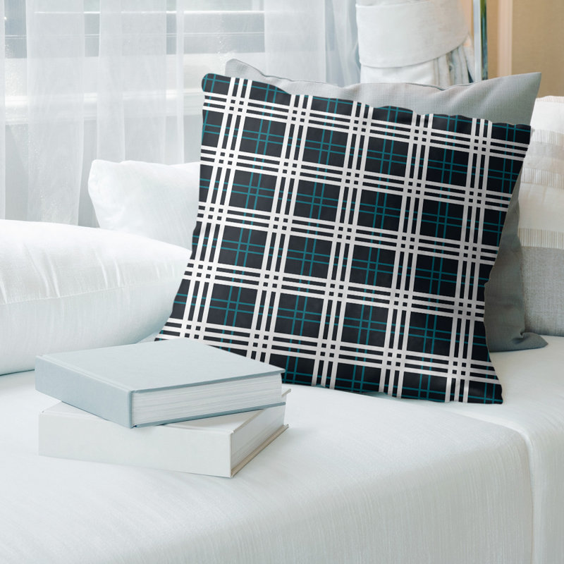 Coussin Los Angeles, 26 po x 26 po, Polyester/ Bourre en polyester, Noir / blanc / bleu sarcelle Jacksonville 