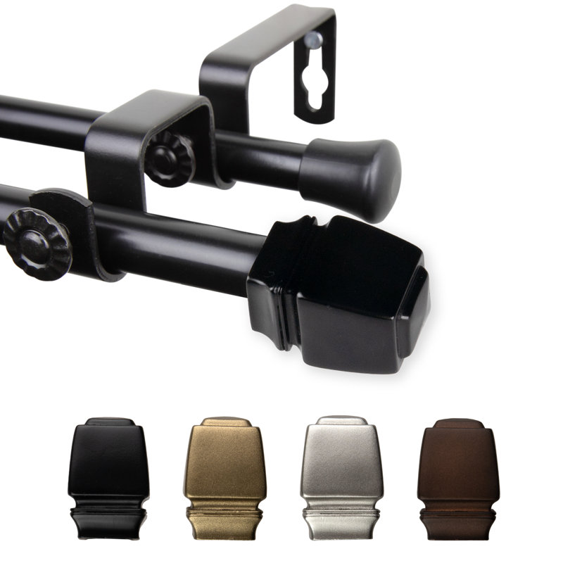 Tringle à rideaux double Jasur 5/8 po de diamètre, Noir, 48" – 84"