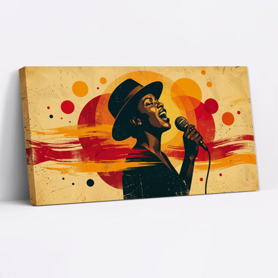 Woman Singer With Microphone In Retro Style Canvas Wall Art