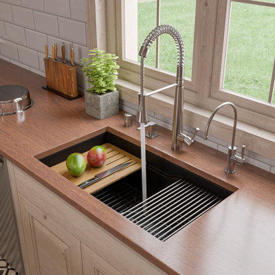 ALFI Brand ABFS3219SUD-W  White 32" X 19" Workstation Step Rim Single Bowl Fireclay Undermount / Drop In Kitchen Sink