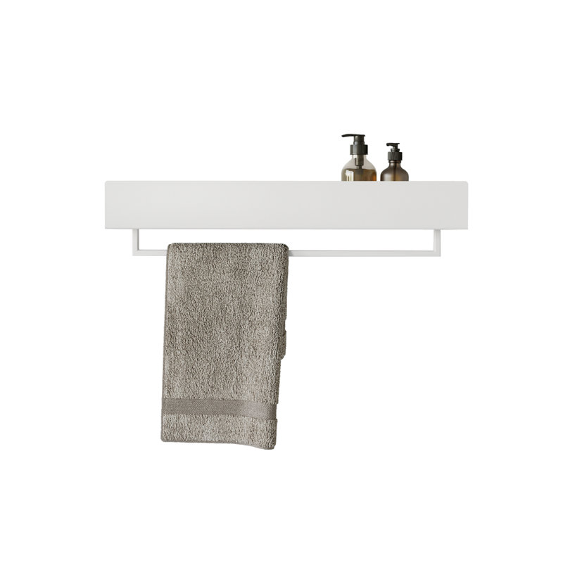 VASCA Metal Floating Shelf with Towel Bar, 8cm H x 40cm W x 4cm D, White