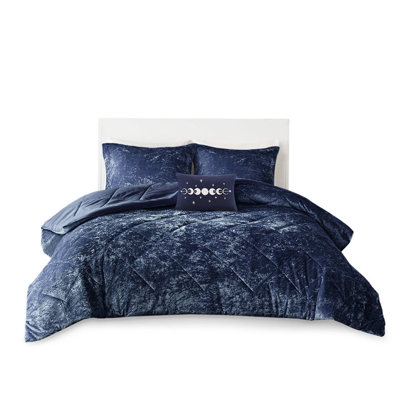 Édredon en velours bleu marine Elegant, Édredon simple 4 pièces supplémentaires, Marine