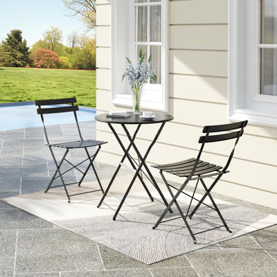 3-Piece Folding Outdoor Bistro Set Metal Table and 2 Chairs Patio Balcony Lawn Deck Small Space Furniture