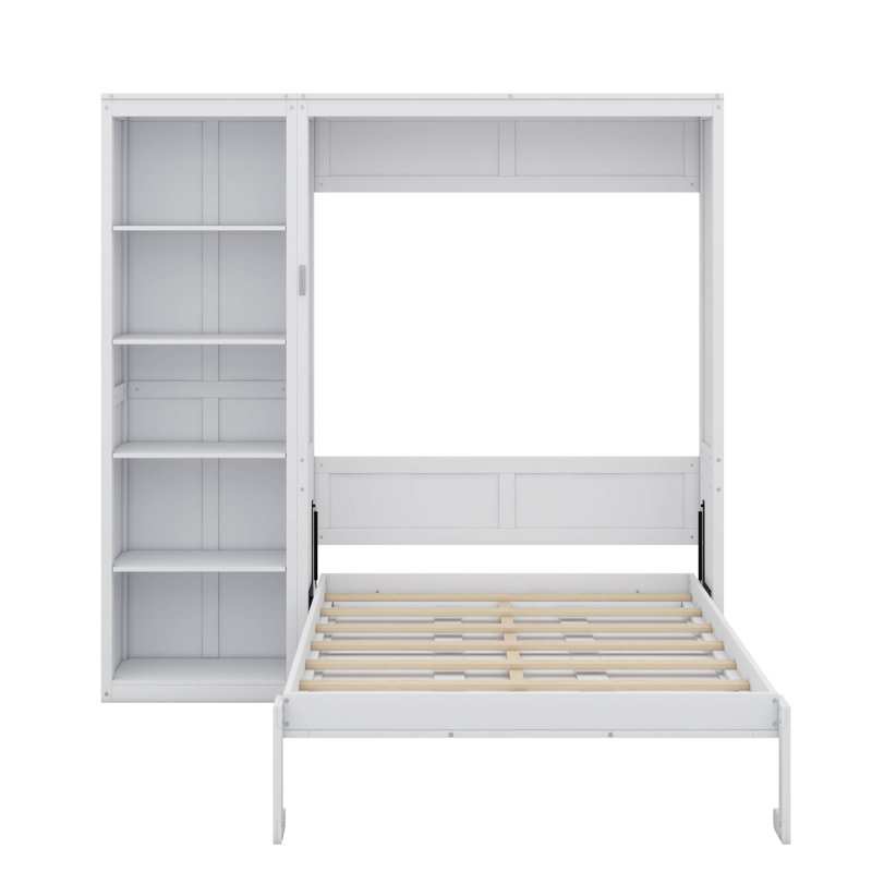 Full Size Murphy Bed Wall Bed With Shelves, Blanc