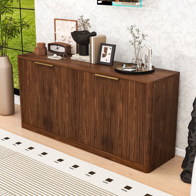 Modern Wave Design Sideboard Buffet Cabinet with 4-Door Hidden Storage