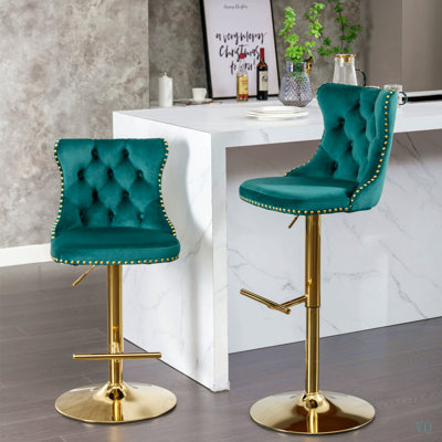 Furniture,Swivel Velvet Barstools Adjusatble Seat Height from 25-33 Inch, Modern Upholstered Bar Stools with Backs Comfortable Tufted for Home Pub and Kitchen Island（Set of 2）