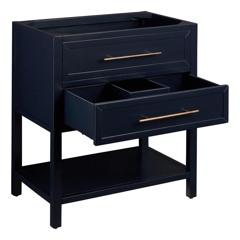 30" Robertson Single Bathroom Vanity Set with Oval Undermount Sink, 8" Widespread, Feathered White Quartz, Midnight Navy Blue