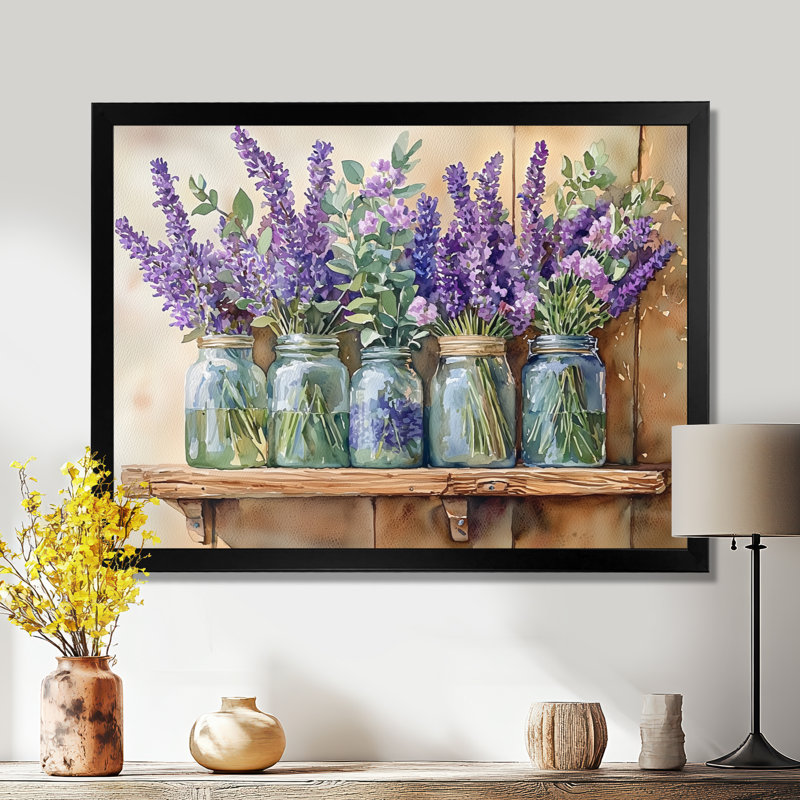 Lavande et bouquet de romarin III - impression sur toile lavande, H 12 po x l 20 po, Cadre simple, Noir