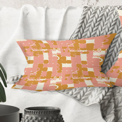 Coussin décoratif rose à motif abstrait Mid-Century