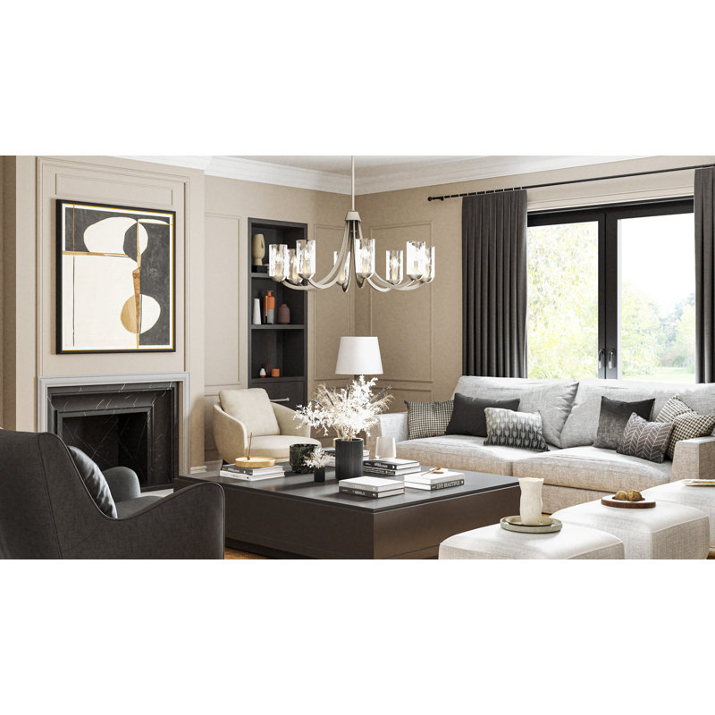 Lustre 8 lumières Allard, Nickel brossé, H 22 po x l 45 po x P 45 po, 8 lumières