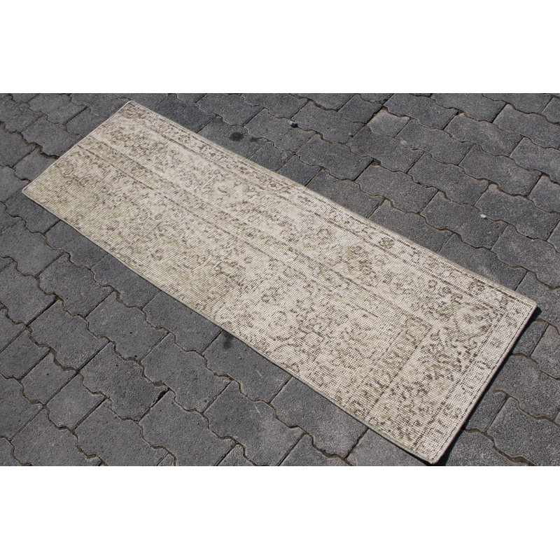 Petit tapis turc vintage fait à la main en vert - Tapis en laine pour l'entrée ou le bain