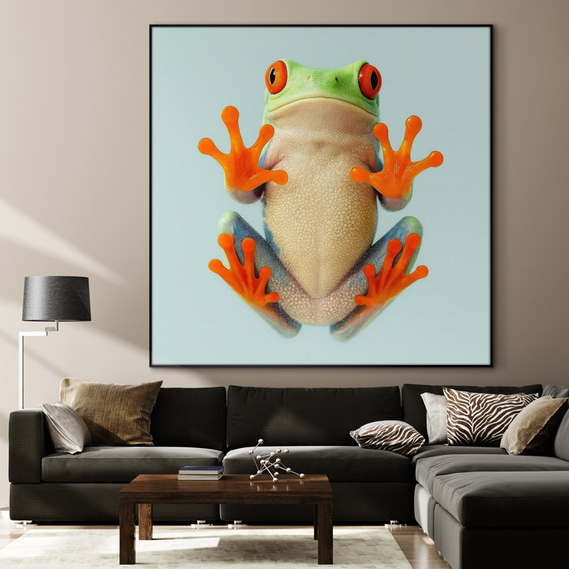 Extra Large Wall Art Fabric Print - Frog Modern Animal Artwork Artwork Decor for Living Room or Bedroom - "Frame Assembly Required (Unfinished Frame)"