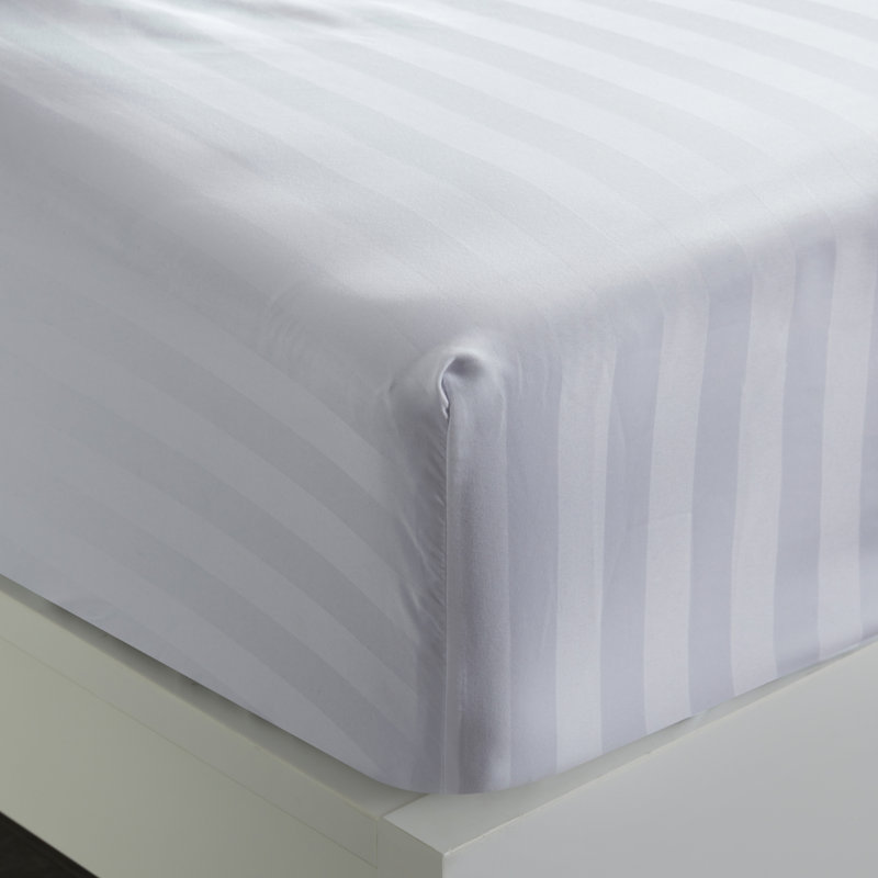Sateen Striped Sheet Set, White, Full/Double Sheet Set+Fitted Sheet+2 Pillowcases