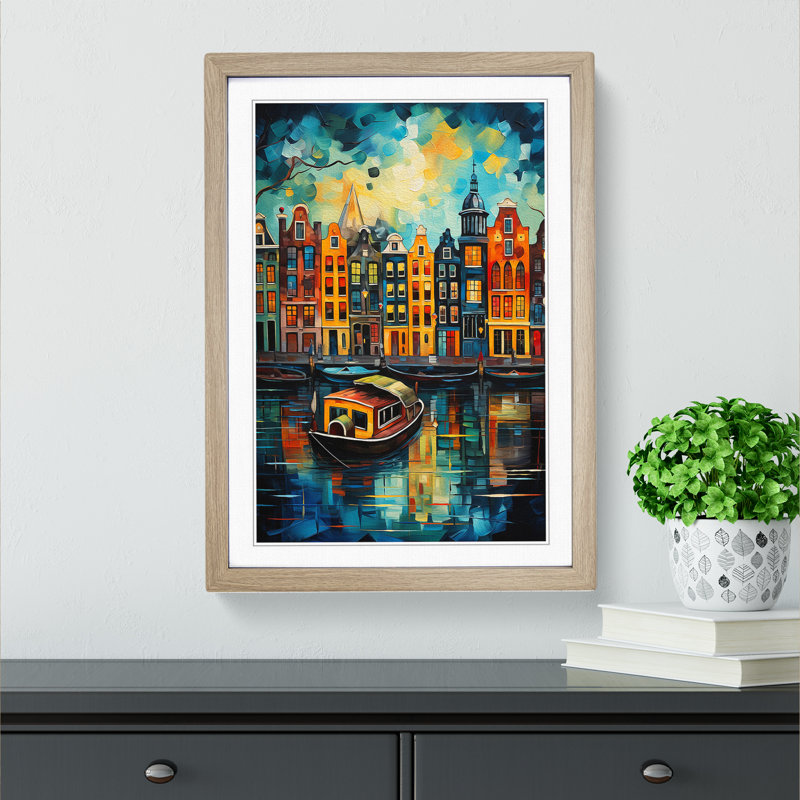 XYZ-FRM-V1223-1787 Amsterdam Abstract No.2 - Single Picture Frame Print on Wood, 46cm H x 34cm W x 2cm D, Oak