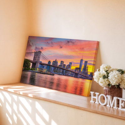 Pont de Brooklyn et Manhattan Skyline Sunset Cityscape, reproduction d'art sur toile pour le salon, la chambre à coucher, le bureau, le couloir, le vestibule, le mur de la galerie et la décoration intérieure moderne