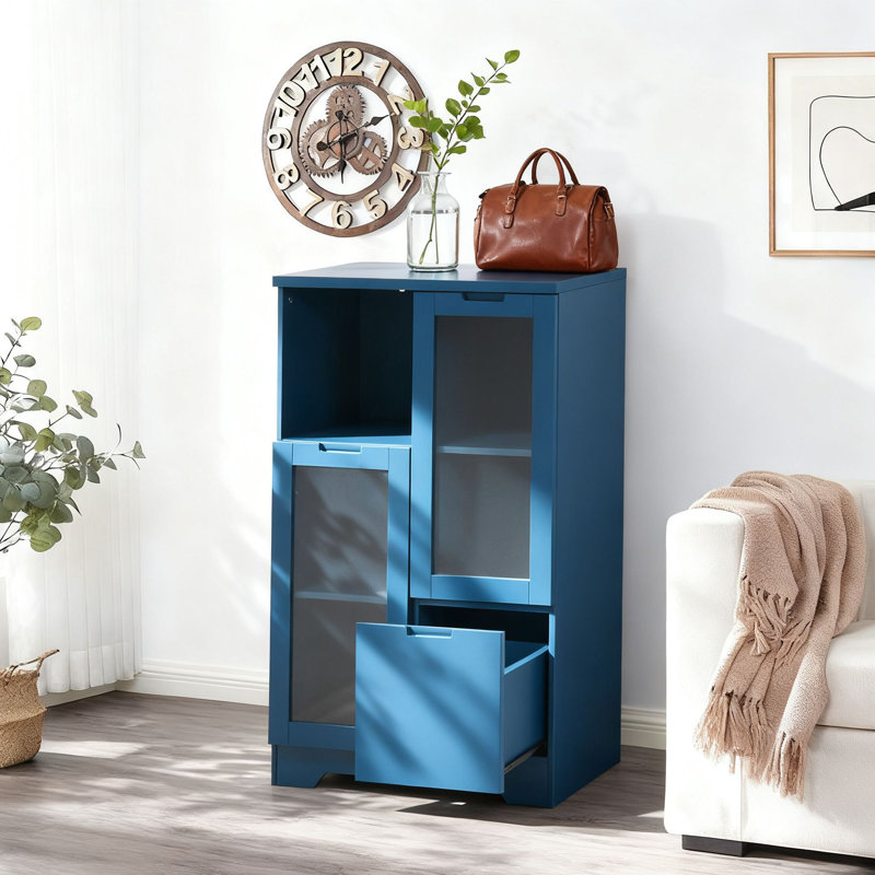 Buffet de rangement de style moderne avec tablettes réglables, tiroir et portes en verre pour la maison et le bureau, salle à manger