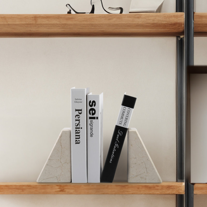 Serre-livres en marbre (ensemble de 2), H 2,54 po x l 5,93 po x P 3,98 po, Beige / Blanc