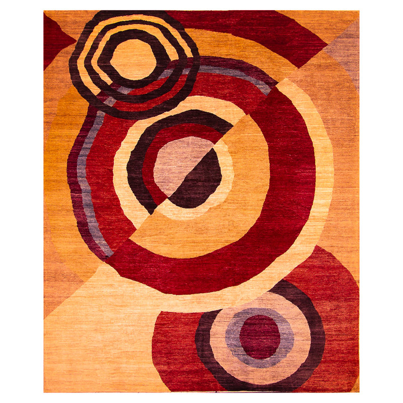Tapis beige / rouge / orange noué à la main de haute qualité