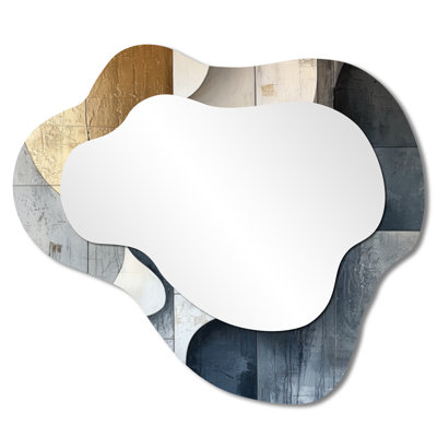 Motif géométrique doré et gris Pure Form I - miroir mural décoratif géométrique, miroir de coiffeuse moderne, imprimé sur métal