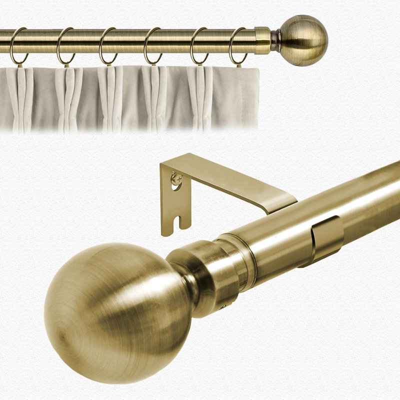 Aspire Homeware Adjustable Plain Metal Ball Curtain Rod With Hardware Accessories, 160cm – 300cm, Antique Brass