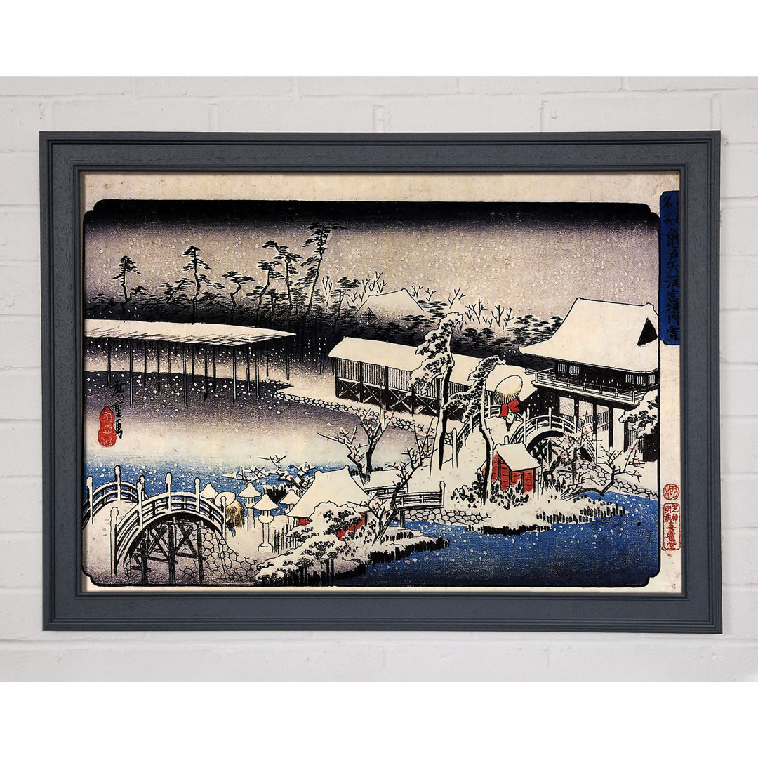 Gerahmtes Leinwandbild Hiroshige Temple Complex in the Snow