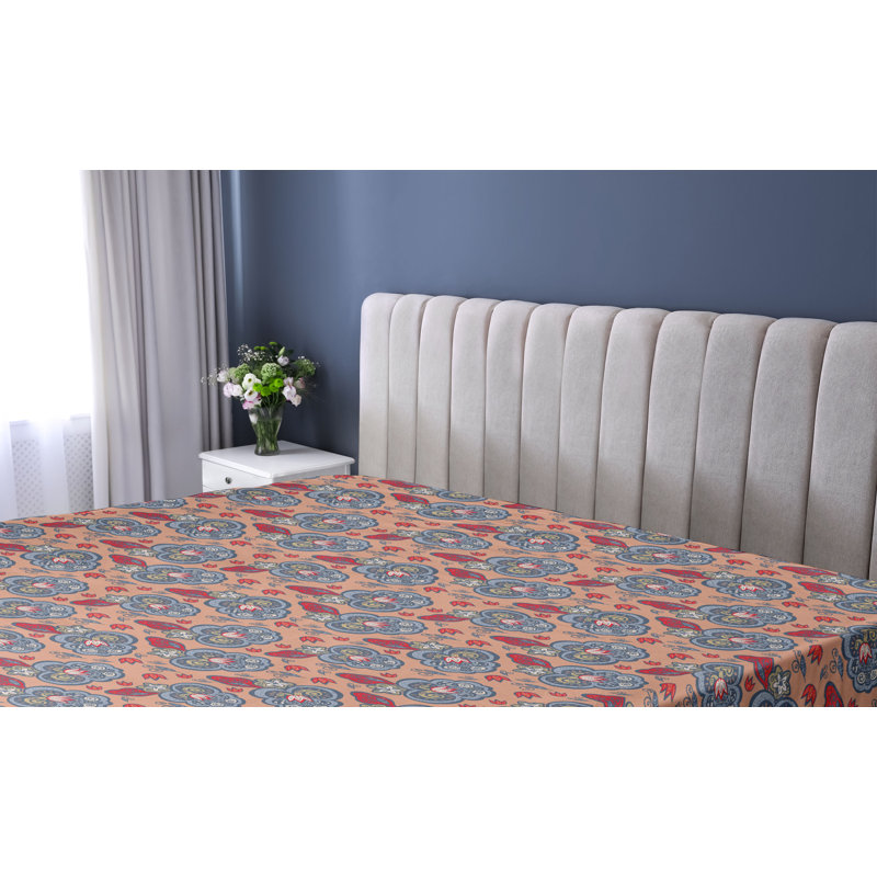 Drap-housse Ambesonne, Drap-housse très grand californien, Pêche foncé, bleu ciel / floral