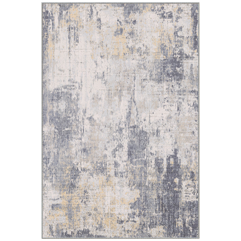 Modern Abstract Printed Area Rug Non-Slip Machine Washable Low Pile for Living Room Bedroom, Gray/Yellow, Rectangle 6' x 9'