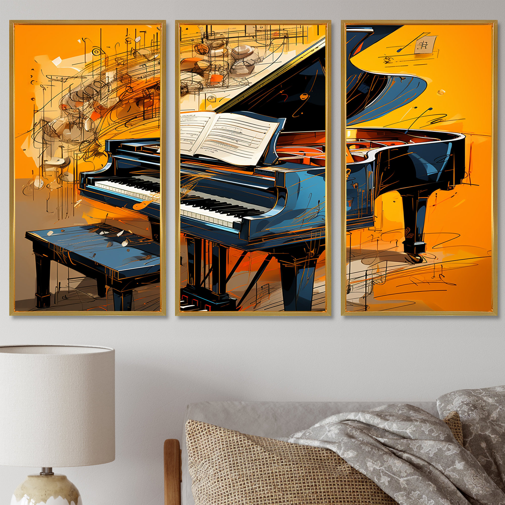 Lark Manor Black Piano Retro Collage Musical Score - Piano Wall Art ...