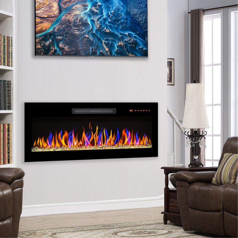 Recessed Electric Heater Fireplace 36", 1400W Power, 5 Brightness Settings Of Flame & Multi Color Options, Timing Feature