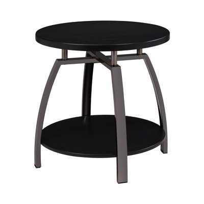 Lanzilotta Round End Table with Bottom Shelf in Dark Gray and Black Nickel by Latitude Run