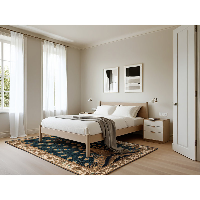 Machine Washable French Blue Area Rug, Rectangle 5' x 7'