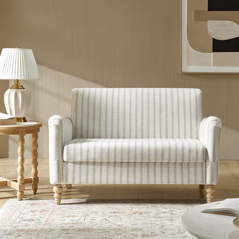 Paulina Country 128 CM Wide Sofa with Solid Wood Spindle Legs, Grey Stripe