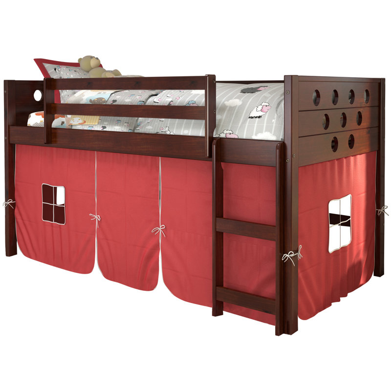 Sote Twin Solid Wood Platform Loft Bed by Harriet Bee, Red, White