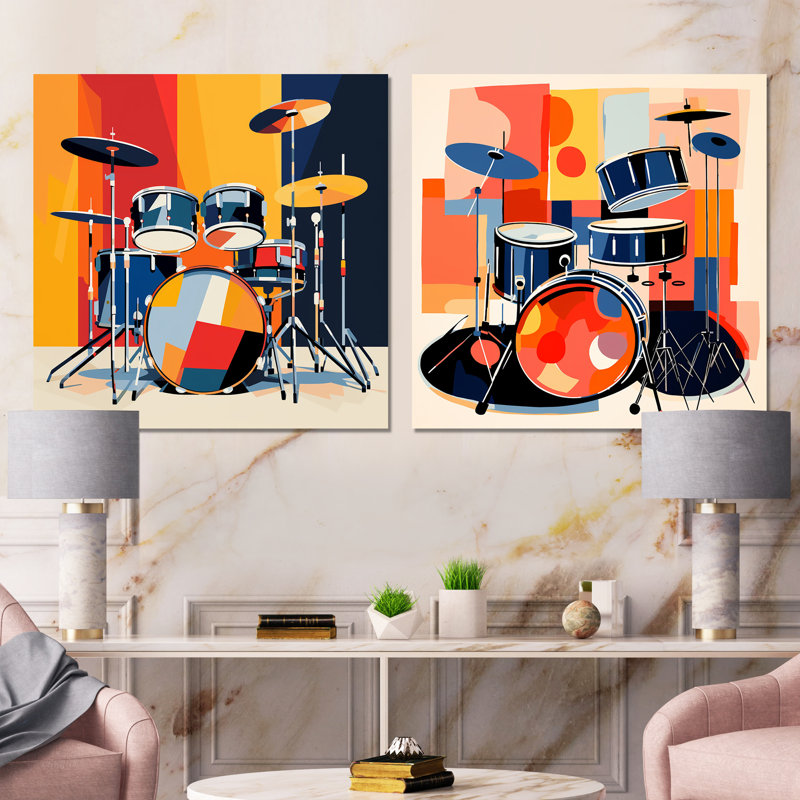 Druming Groove I - Ensemble de 2 carrés de musique en métal, H 36 po x l 72 po