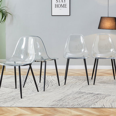 Tabouret transparent Nordic Creative, 4 chaises, plastique avec pieds en métal noir, équilibre ergonomique, chaise de luxe 1200 par 4, magnificence,